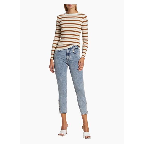 Frame The Snapped Cropped Denim Ankle Skinny Jeans Blue Acid Wash Size 25 - Picture 1 of 12